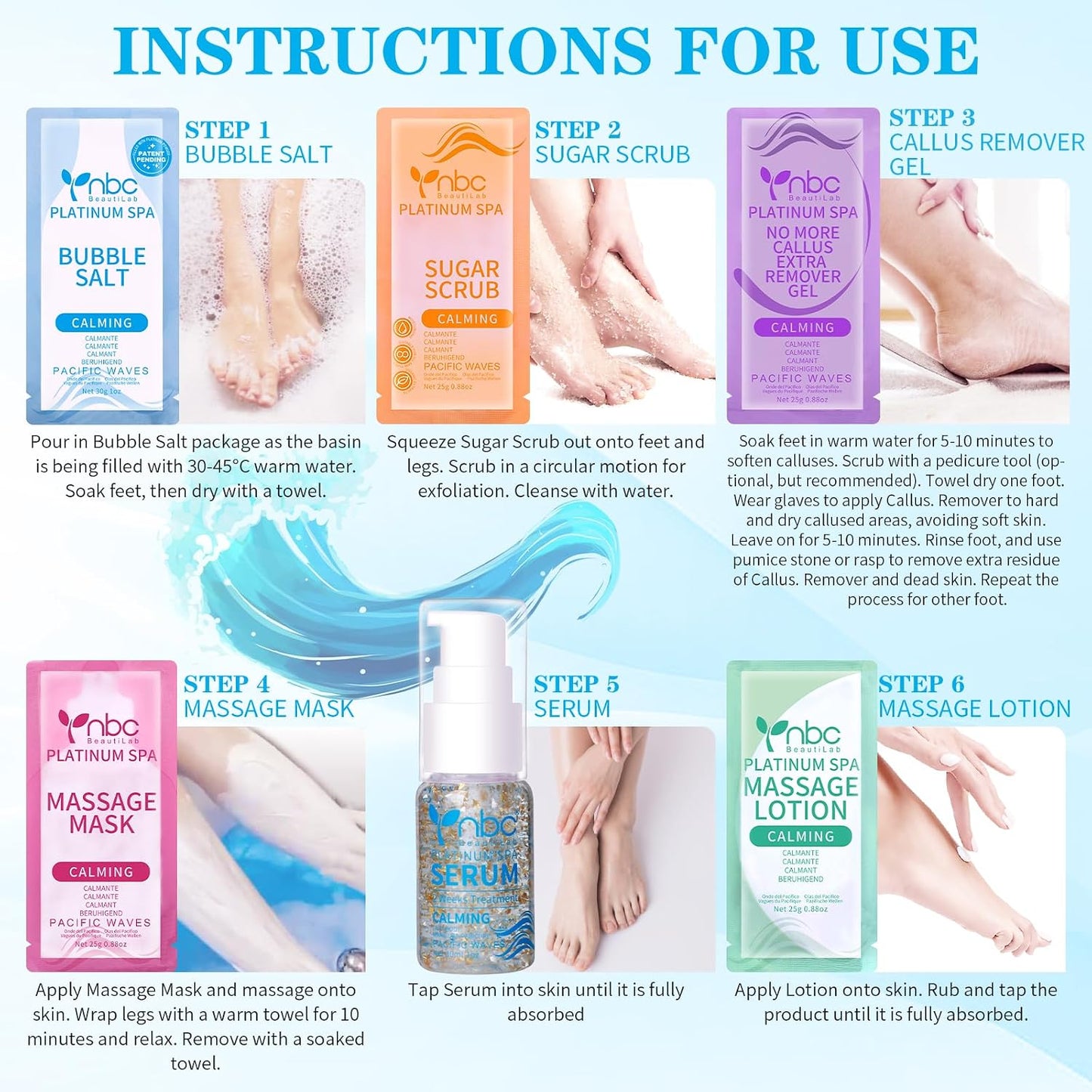 Pedicure Kit Foot Soak Set: Bubble Salt, Sugar Scrub, Massage Mask, Massage Lotion in a Box, 4 Step Foot Spa Kit for Dry Feet, Softens Calluses, Tired Feet（3 Set Lavender) - Colors A