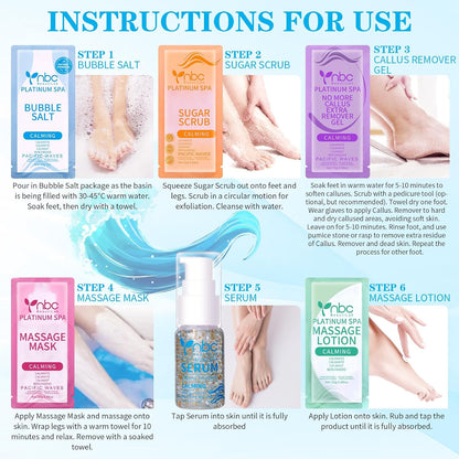 Pedicure Kit Foot Soak Set: Bubble Salt, Sugar Scrub, Massage Mask, Massage Lotion in a Box, 4 Step Foot Spa Kit for Dry Feet, Softens Calluses, Tired Feet（3 Set Lavender) - Colors A