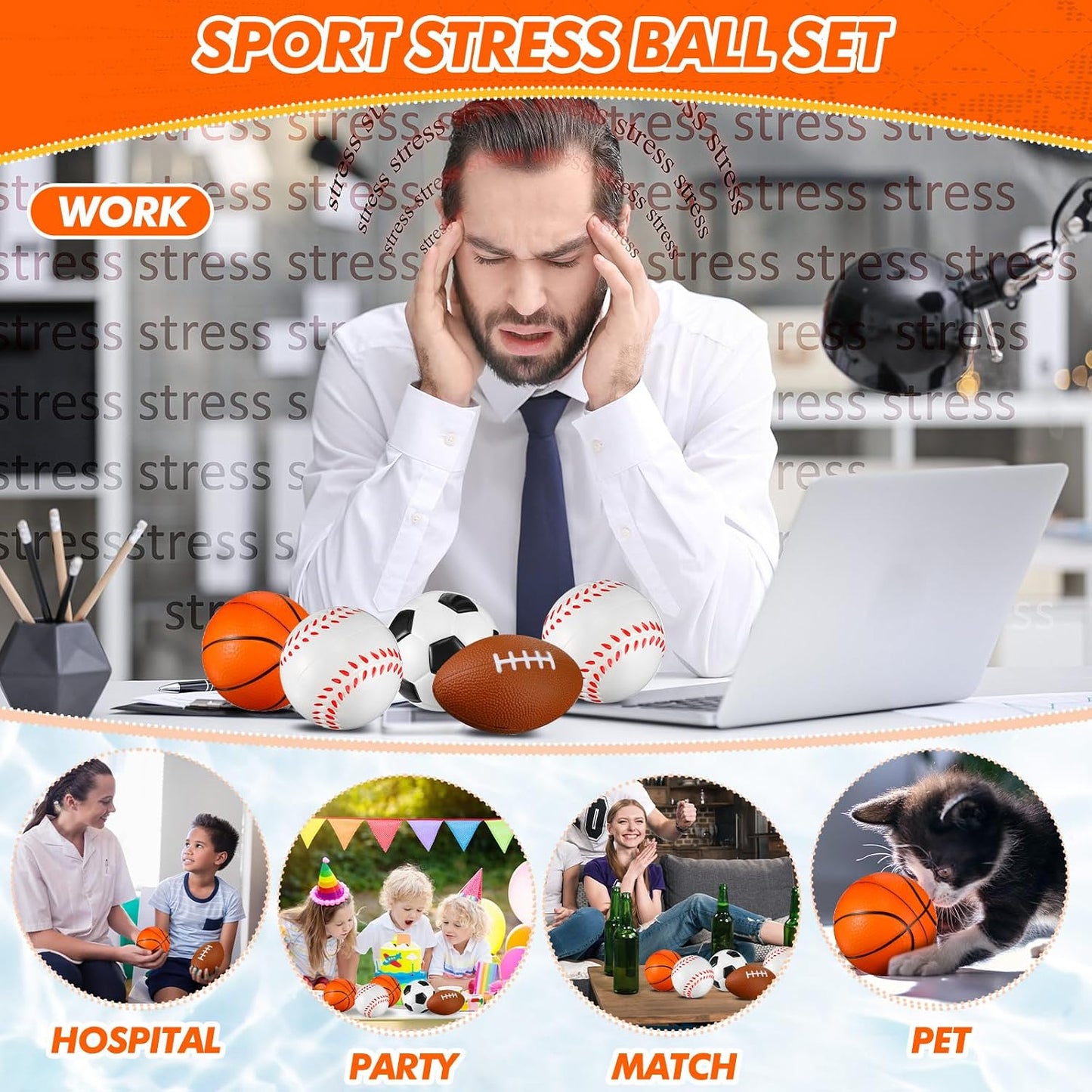Leyndo 50 Pack Sports Stress Balls Bulk, Basketball Football Baseball