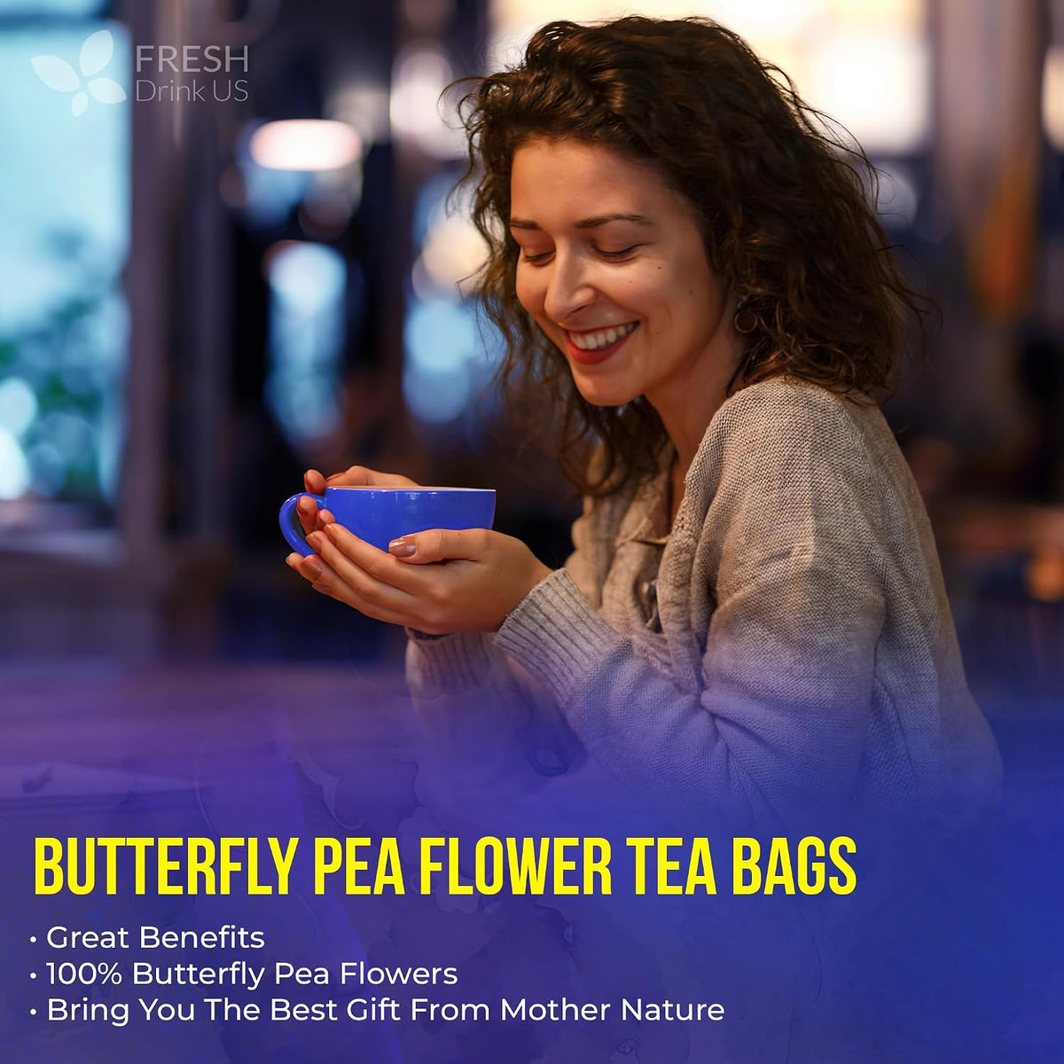 FreshDrinkUS, Premium Butterfly Pea Flowers Tea, 100 Count, Caffeine Free