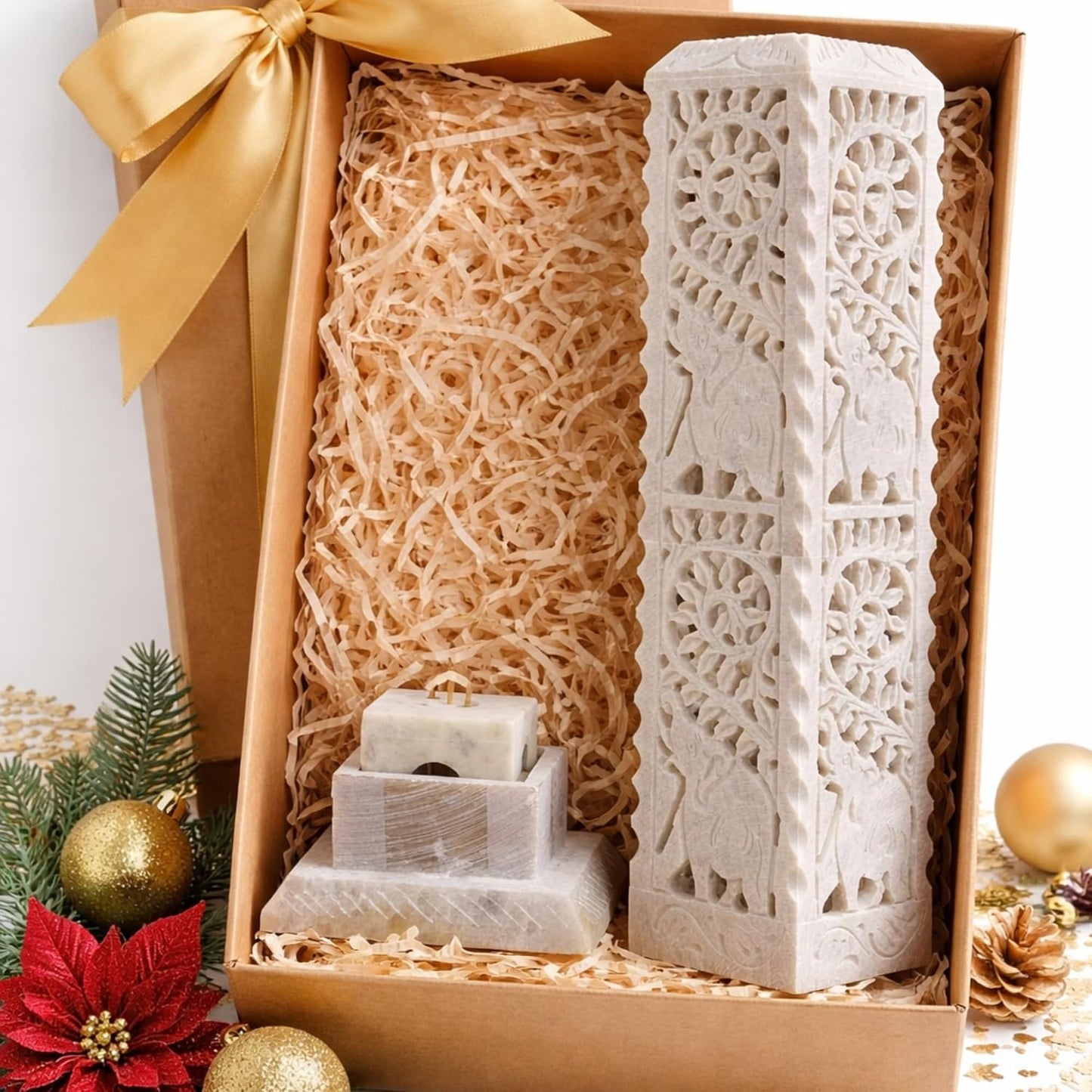 Carry Me Handmade Marble Soapstone Incense Stick Burner | Candle Stick Holder, Tea Light Stand, 3 x 3 x 11 Inches, Decorative Home and Kitchen Decor, Perfect for Gifting