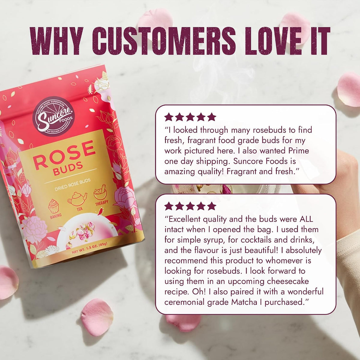 Suncore Foods Rose Buds 1.5oz | Premium Edible Flowers for Tea & Baking
