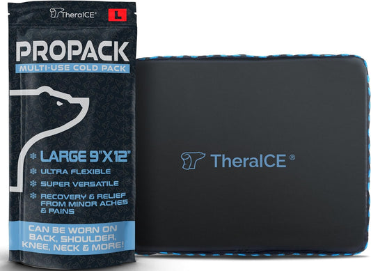 TheraICE PROpack Ice Pack for Injuries, Reusable Soft Multipurpose Cold Gel Ice Pack for Muscular Back Pain, Shoulder, Hip, Knee - Flexible Cold Compress Wrap for Minor Aches & Pains - 9 x 12