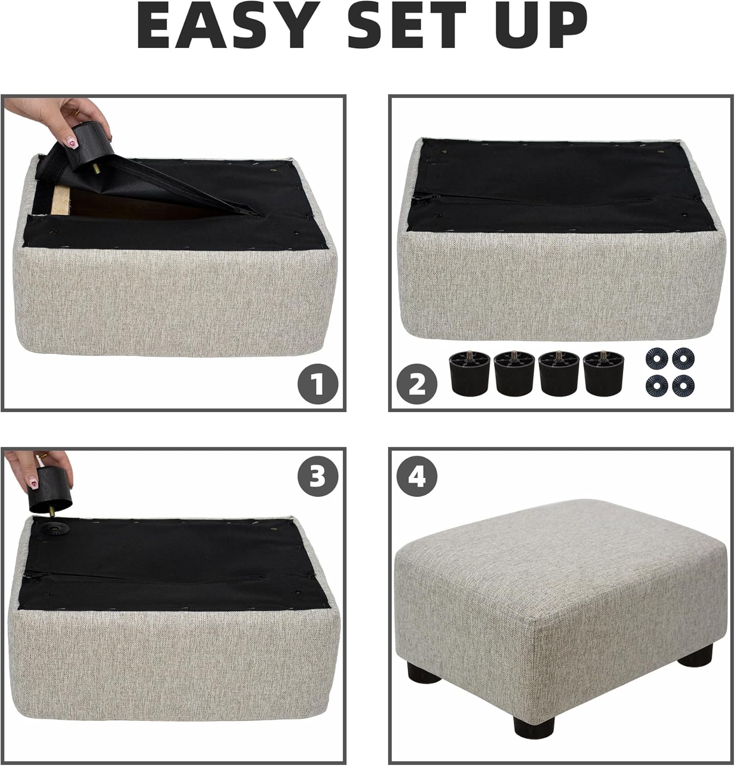 CAROLMADE Small Foot Stool Ottoman Footstool with Legs Under Desk Footrest for Living Room Bedroom and Office,Linen-Grey
