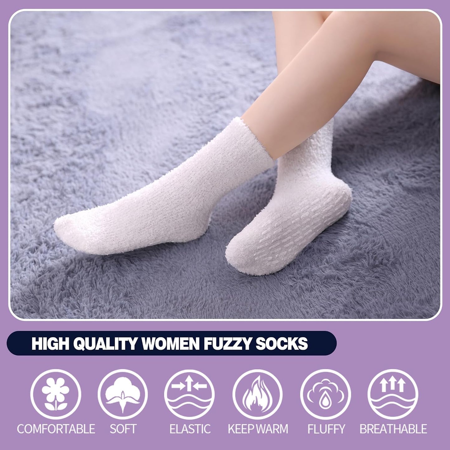 MQELONG Non Slip Hospital Socks with Grips for Women Winter Warm Cozy Fuzzy Slipper Soft Fluffy Sleep Socks