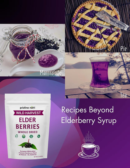 Elderberries Dried Bulk | Whole European Elderberry Dried, Wildcrafted All Natural | Non-GMO, Non-irradiated | Immunity Booster Antioxidants and Vitamins | Make Syrup, Tea| 2 lb (32 oz)