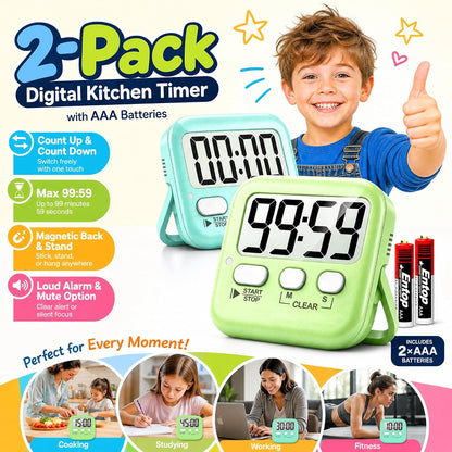 Antonki 2 Pack Digital Timer for Kids Classroom Kitchen Timers for Cooking