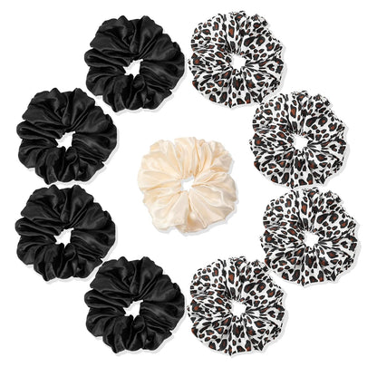 16 Pcs Scrunchies for Women - Black Satin Silk Scrunchies for Girls Hair Ties Elastics Bands Ponytail Holder Hair Accessories