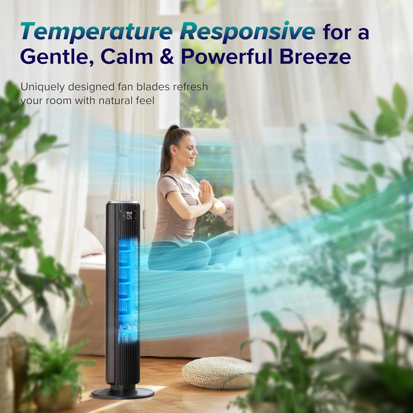 LEVOIT Tower Fan for Bedroom, Standing Fan with 36”-47” Adjustable Height, 90° Oscillating Room Fan, 28dB Quiet for Sleep, 23 ft/s Velocity, 5 Speeds 4 Modes, 12H Timer, Remoter, for Home, White