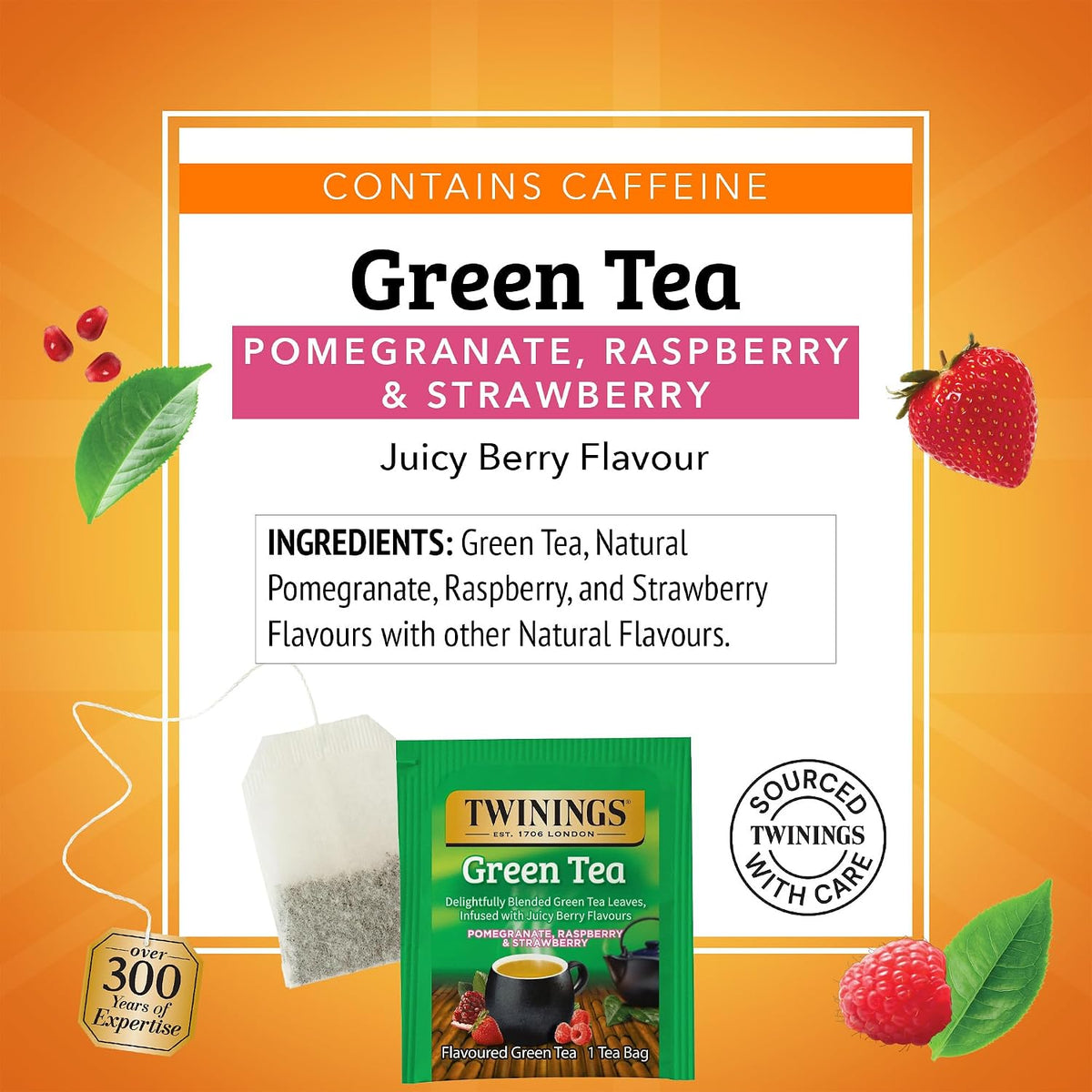 Twinings Green Pomegranate, Raspberry & Strawberry Tea Bags 20 CT (6 Pack)