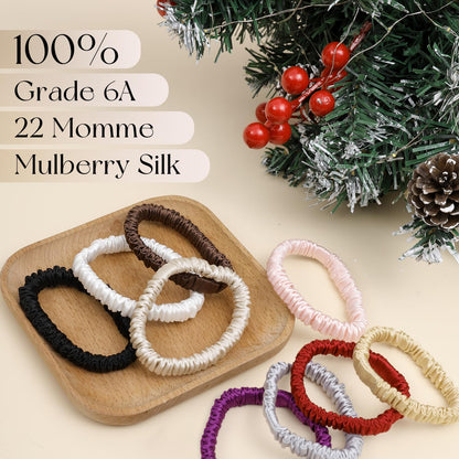 8 Pcs 100% Pure Mulberry Silk Hair Scrunchies for Women & Girls - Silky Hair Ties for Thick, Thin or Curly Hair - Bulk Pack Satin Sleepy Scrunchies in Black
