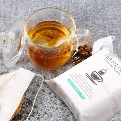 300Pcs Disposable Tea Bags for Loose Leaf Tea, Empty Tea Bags for Loose Tea, 100% Natural Wood Pulp Paper Material, Unbleached Tea Filter Bags with Drawstring