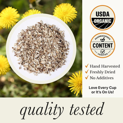 Wild Bliss Organic Wild Raw Dandelion Root Tea - Pharmacopoeia Quality Caffeine Free Herbal Detox Support - 75 Plant Based Tea Bags