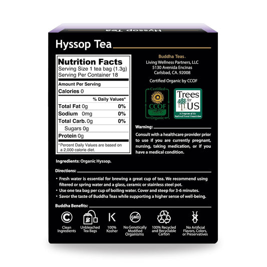 Buddha Teas Organic Hyssop Tea - Herbal Tea, Microplastic & Caffeine Free