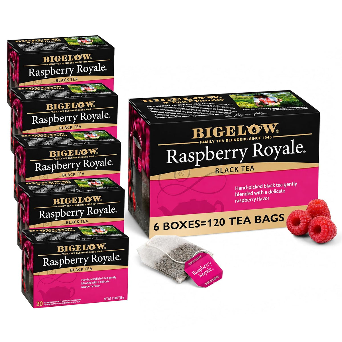 Bigelow Tea Raspberry Royale Black Tea Bags, 20 Count (Pack of 6)