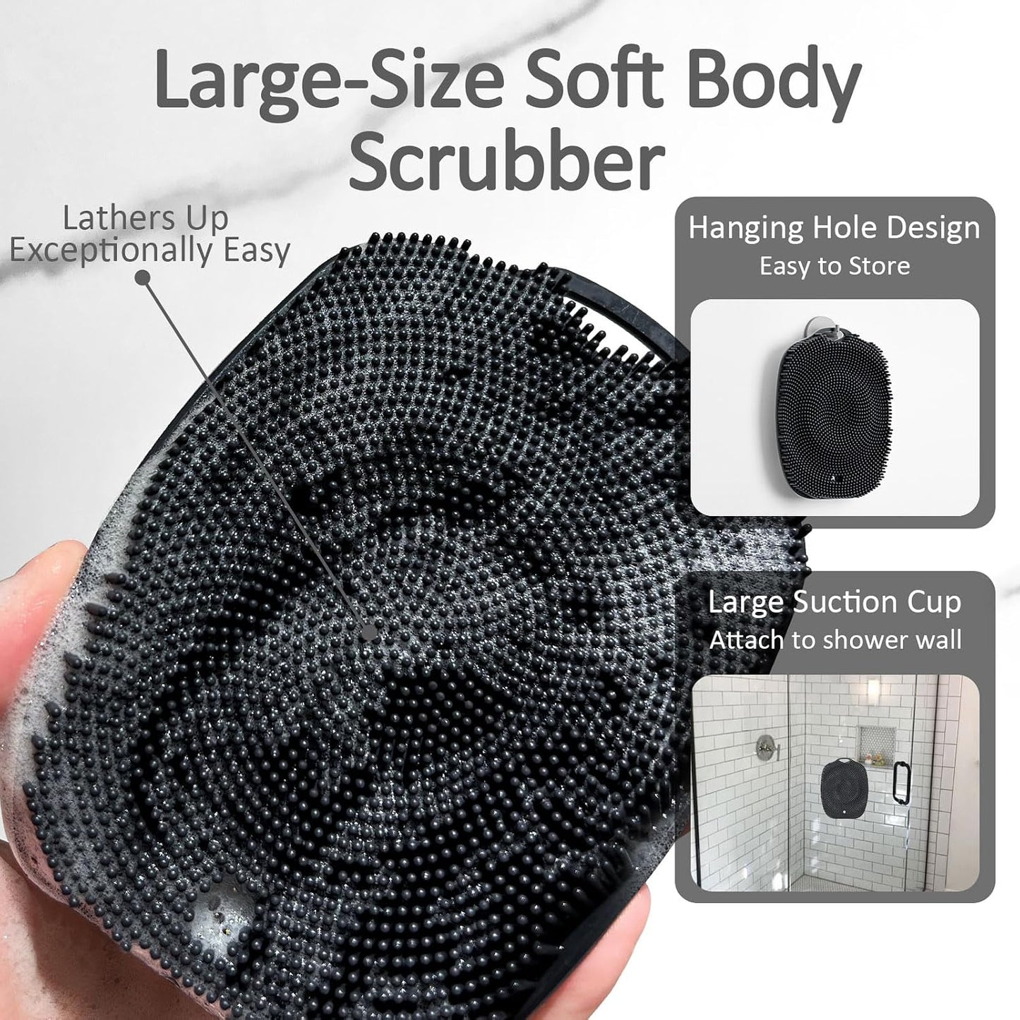 Soft Silicone Body Scrubber, Gentle Like a Hand Exfoliating Your Skin and Build Up Lather Easily, Back Large Suction Cup Easy to Store, Long-Lasting & Deep Clean (Pink)