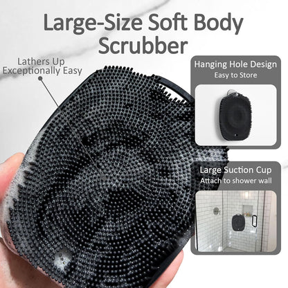 Soft Silicone Body Scrubber, Gentle Like a Hand Exfoliating Your Skin and Build Up Lather Easily, Back Large Suction Cup Easy to Store, Long-Lasting & Deep Clean (Pink)