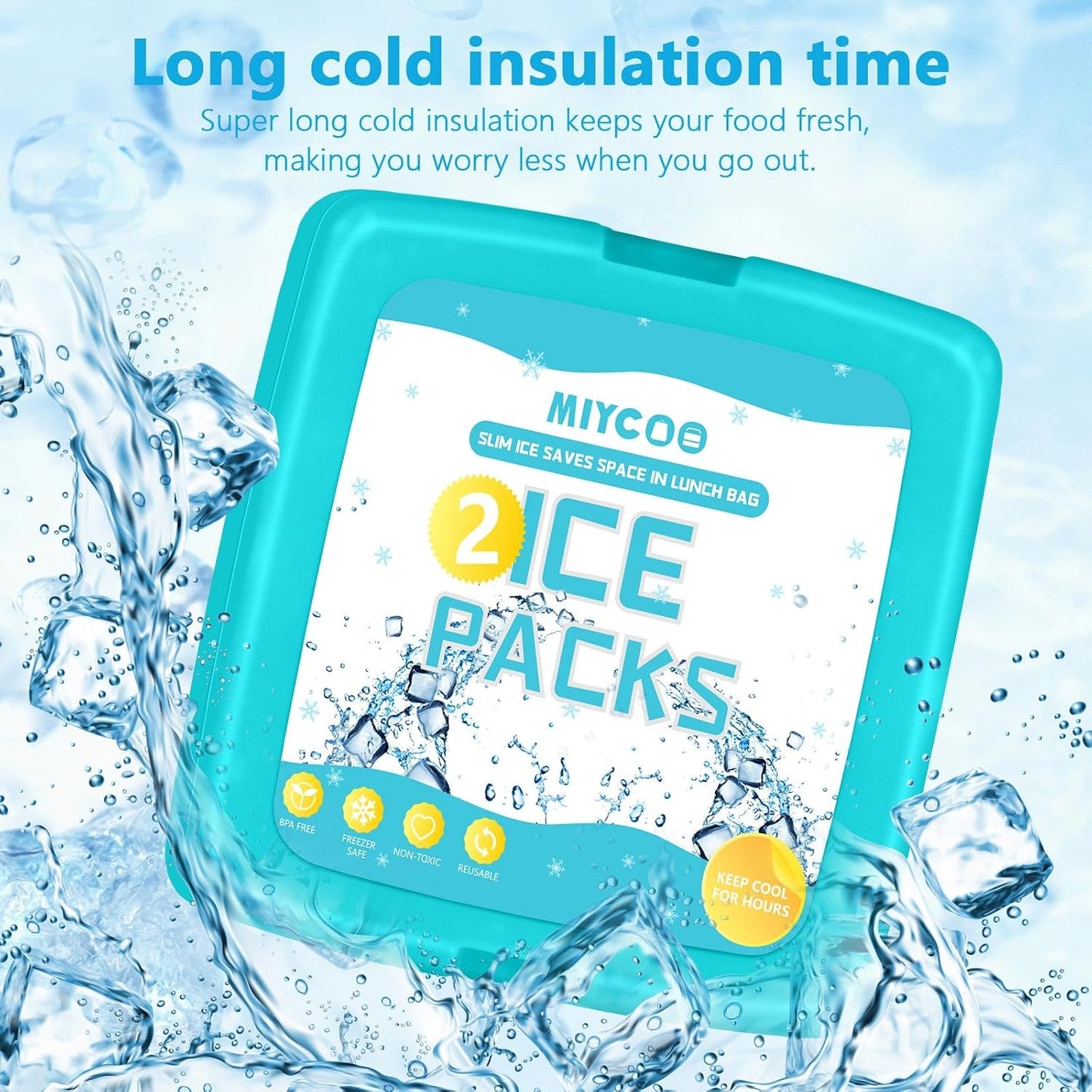MIYCOO Ice Packs for Lunch Boxes & Coolers - Quick Freeze Ice Pack Space Saving Freezer Packs - Reusable Slim Original Cool Pack - Cooler Accessories for Beach, Camping and Fishing