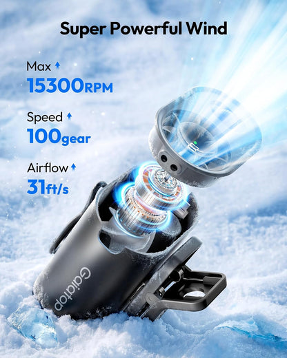 Gaiatop Portable Clip on Fan, Rechargeable Battery 100 Speed 15000RPM Powerful 31ft/s Airflow, Hands-Free Neck/Belt/Waist Personal Mini Cooling Fan for Camping, Outdoor, Jobsite, Travel, Gifts, Black