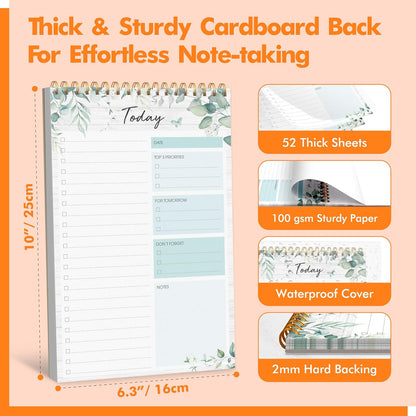 2 To Do List Notepads, Daily Planner Notebook with Tear-off Design, Undated Writing Organizer for Daily Tasks and Goal, Coiled Task Track Checklist Productivity Pad for Office, Classroom, Home, School