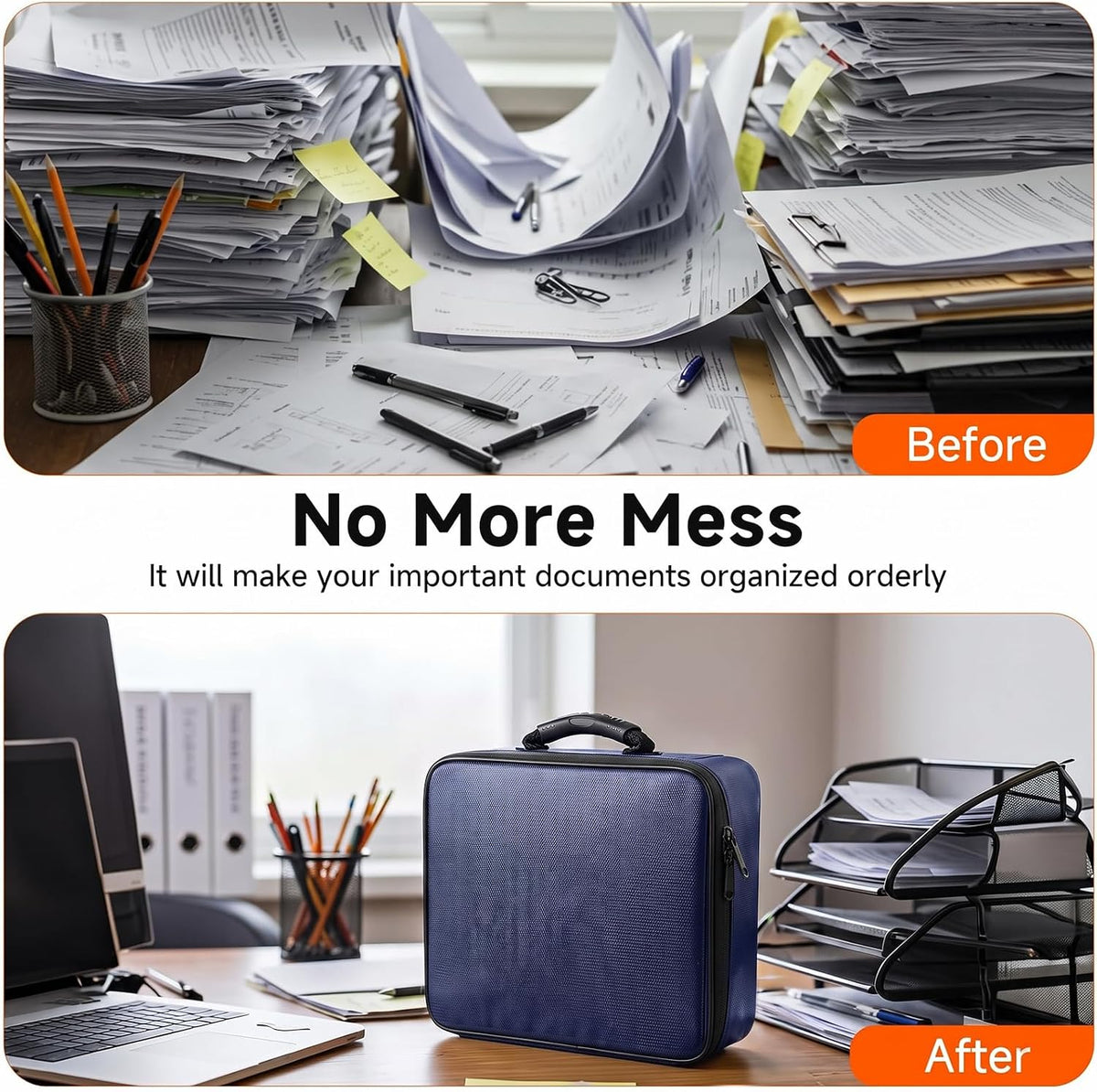 Fireproof Document Box With Lock, 16 Pocket Document Organizer