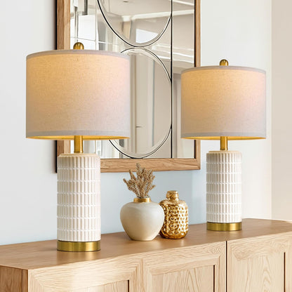 PoKat 20.75" Small Modern Ceramic Table Lamps Set of 2 for Bedroom, White Bedside Lamps for Night Stands, Farmhouse Desk Home Decor Gift Nightstand Table Lamps for Living Room End Table Beige