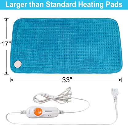 Boileau Electric Heating Pad for Back Pain and Period Cramps Relief, FSA Eligible17 x33 Extra Large XXXL, HSA 3 Heating Levels Heat Pad with 2-Hour Auto Shut Off, Gifts for Women and Mom, Blue
