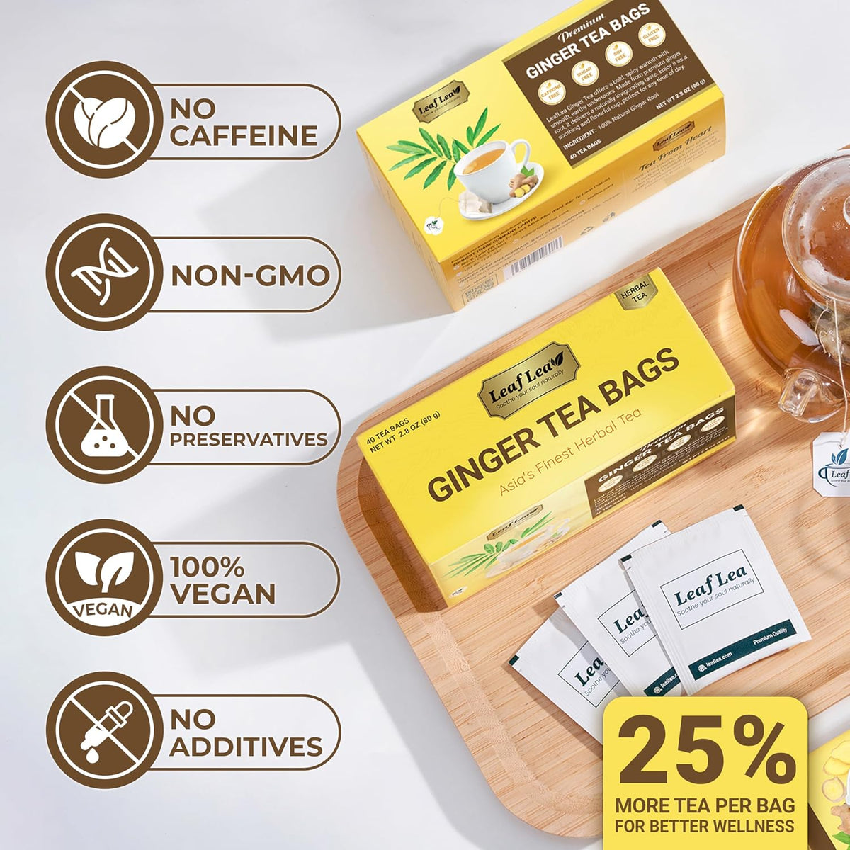 LeafLea Ginger Root Tea Bags, Real Ginger Herbal Tea, 80 Count