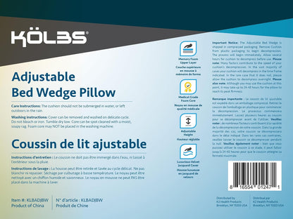 Kolbs Bed Wedge Pillow for Sleep Apnea, FSA Eligible Acid Reflux, and Back Pain Relief, with Chic Jacquard Cover - Headboard Wedges for Sleeping (5" Gentle Incline)