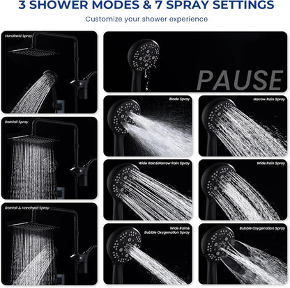Ryamen Upgraded Dual Shower Heads Combo, 10 inch Filtered Shower Head with Handheld, 3-Way Rain Shower Head with Filters, 7 Settings Handheld Spray, High Pressure, Height Adjustable (Black)