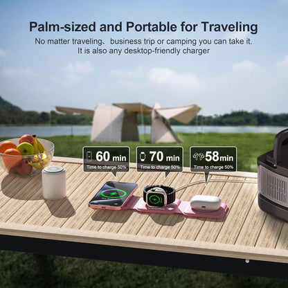 3 in 1 Charging Station for Multple Devices,Foldable 3 in 1 Wireless Charger for Travel,NANO Wireless Charging Station for iPhone17 16 15 14 13 12 Pro Max/Watch 10 9 8 7 6 5 4 3 Ultra/AirPod Pro