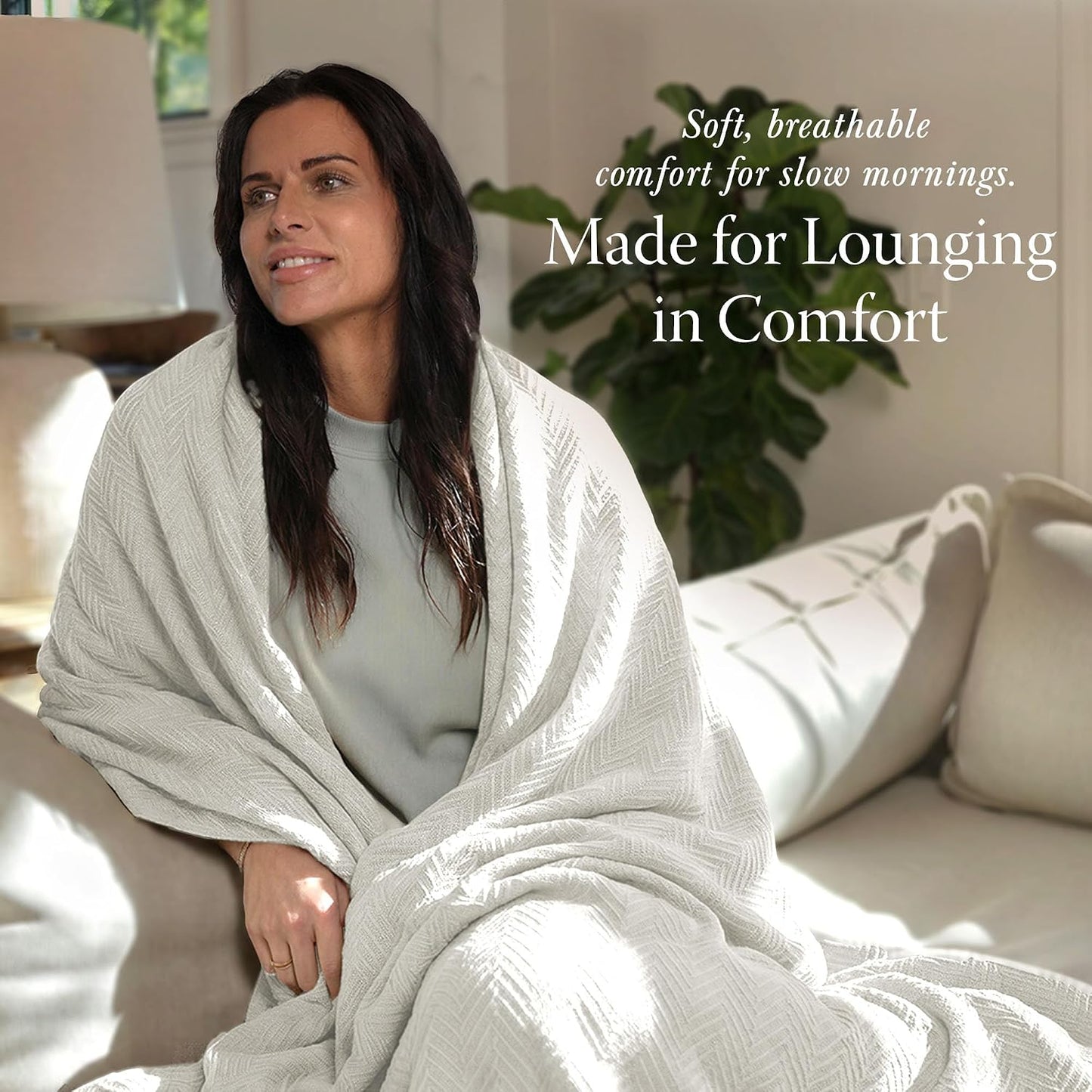 Threadmill Travel Blanket Cotton Viscose from Bamboo - Airplane Premium Soft Flight Grey Throw Blanket in Cloth Bag (Grey Color) Compact & Portable Blanket for Travel, Car, Picnic & Camping