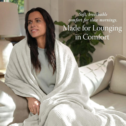 Threadmill Travel Blanket Cotton Viscose from Bamboo - Airplane Premium Soft Flight Grey Throw Blanket in Cloth Bag (Grey Color) Compact & Portable Blanket for Travel, Car, Picnic & Camping