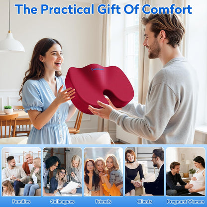 CushZone Seat Cushion - Memory Foam Office Chair Cushion for Sciatica, Tailbone & Back Pain Relief - Orthopedic Coccyx Pillow for Car, Airplane, Pregnancy & Long Sitting at Work, Black