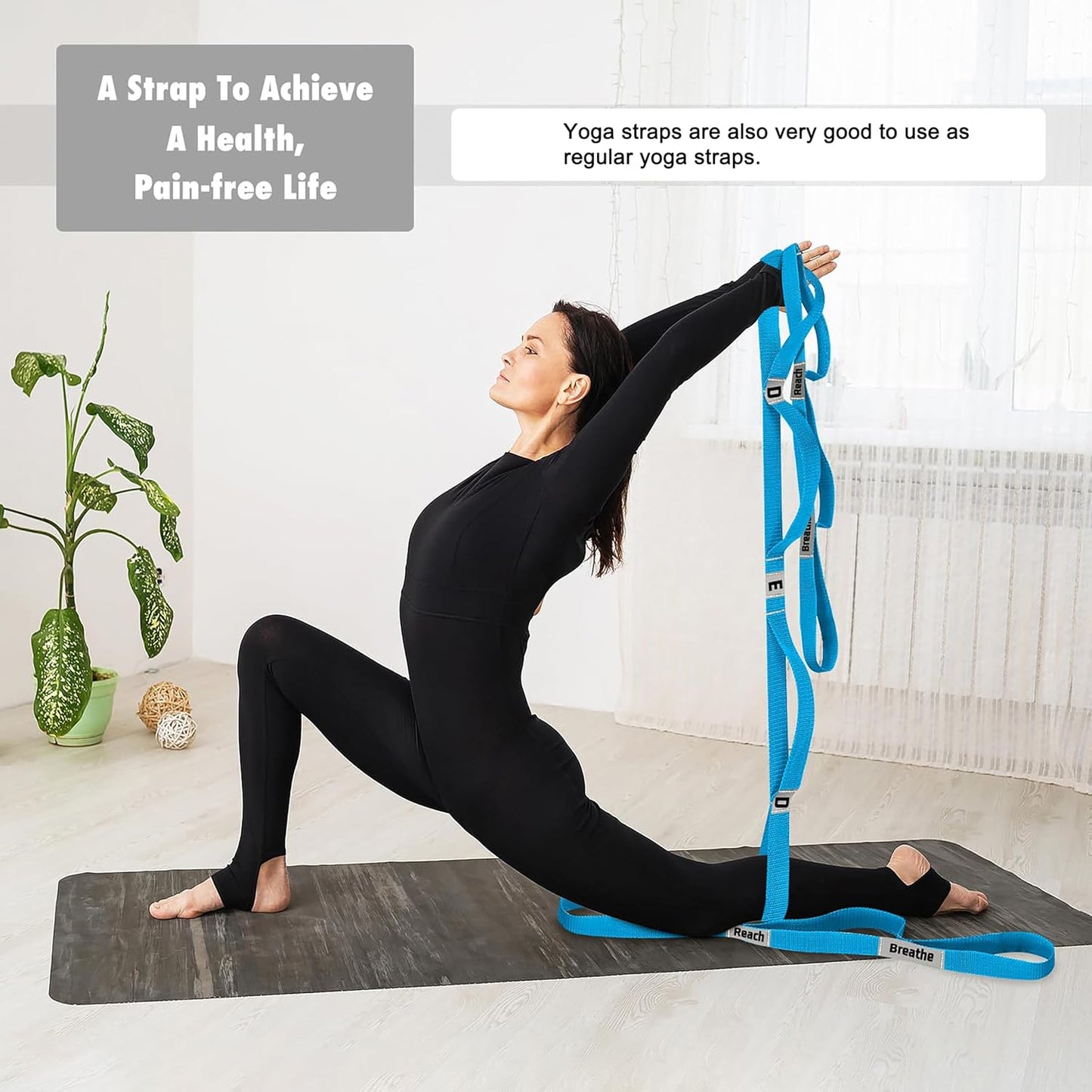 Stretching Strap Yoga Strap with 10 Loops, Non-Elastic Stretch Band for Physical Therapy, Flexibility, Exercise, Pilates, Dance & Gymnastics Workout