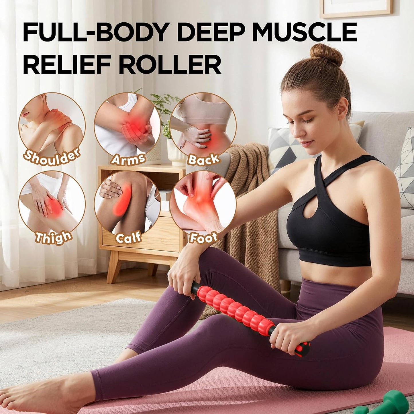 Muscle Roller Massage Roller Stick- Deep Tissue Fascia Blaster for Myofascial Pain Relief, Lymphatic Drainage & Body Sculpting, Handheld Physical Therapy & Recovery Tool (Pink black-18 inch)