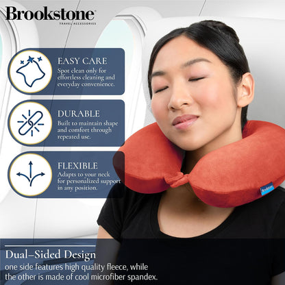 Brookstone Travel Neck Pillow - Lightweight U-Shaped Memory Foam Travel Pillow for Airplane, Car Travels & Sleeping, Blue