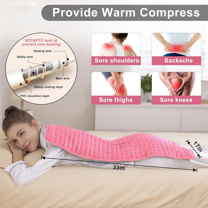 Heating Pad Electric Heat Pad, Hot Heated Pad,Multiple Temp and Timer Settings,Suitable for Shoulders, Neck, arms, Abdomen, Back, Legs, etc. (Silver Gray, 24"X12")