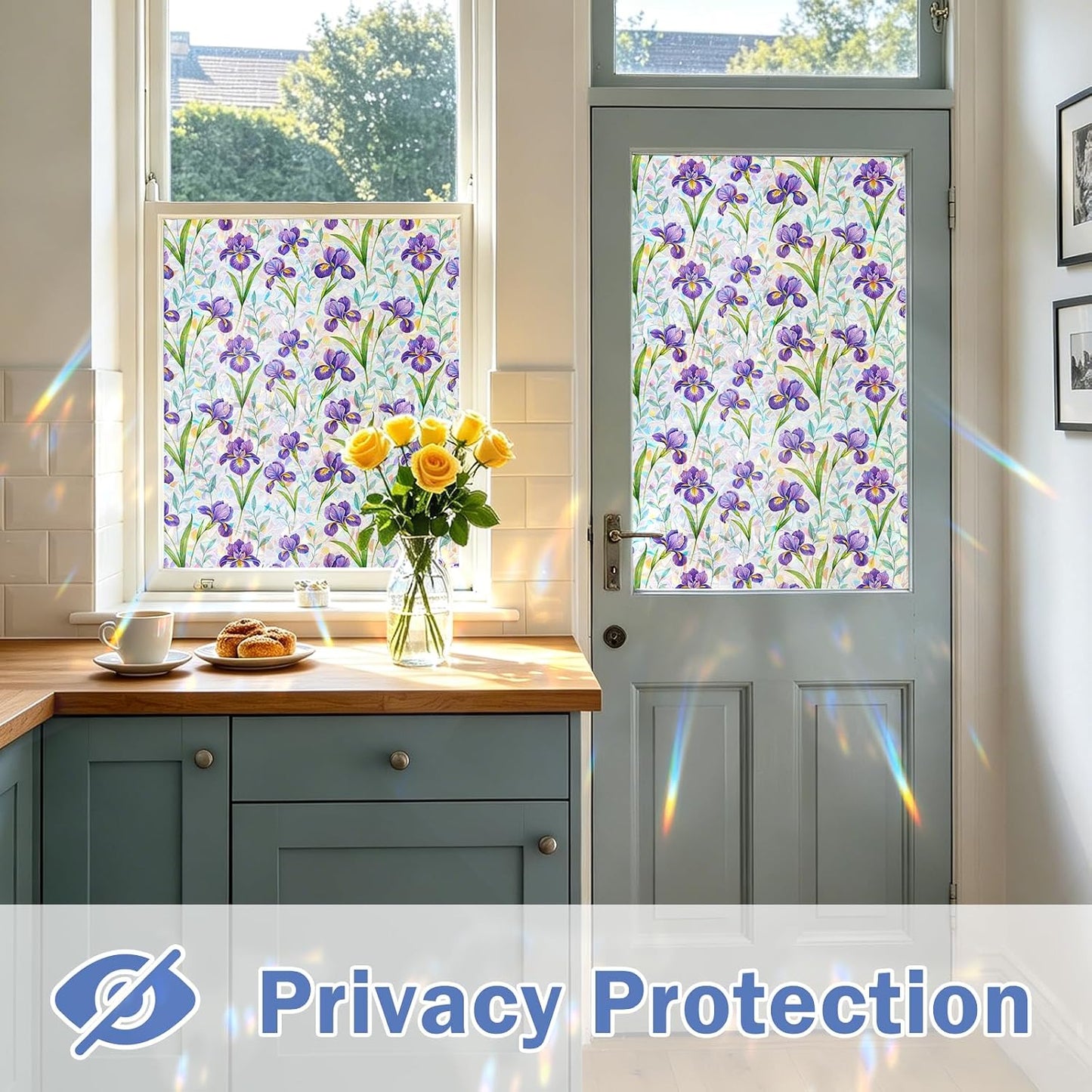 Window Film, Frosted Privacy, One Way Tint, UV Block, Heat Insulation, Anti-Glare, Static Cling, Renter Friendly for Home Bathroom Door