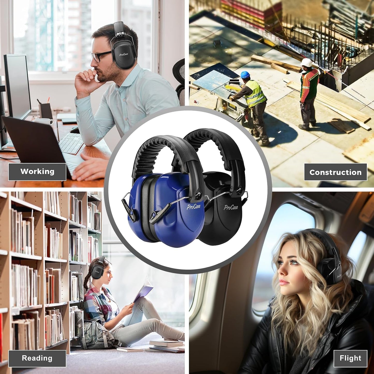 ProCase NRR 28dB Noise Reduction Ear Muffs, Foldable Adjustable Passive Noise Cancelling Headphones for Adults Kids Autism, Hearing Protection for Shooting, Construction, Mowing, Studying -Black - Colors A