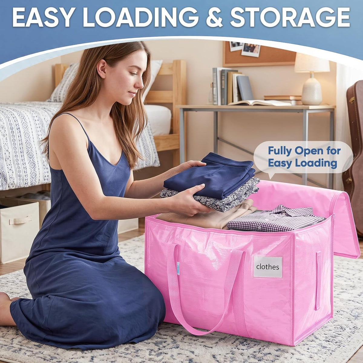 TICONN Extra Large Moving Bags Heavy Duty with Zippers & Carrying Handles, Durable Storage Bags Moving Boxes for Closet Organizers and Storage (Blue)