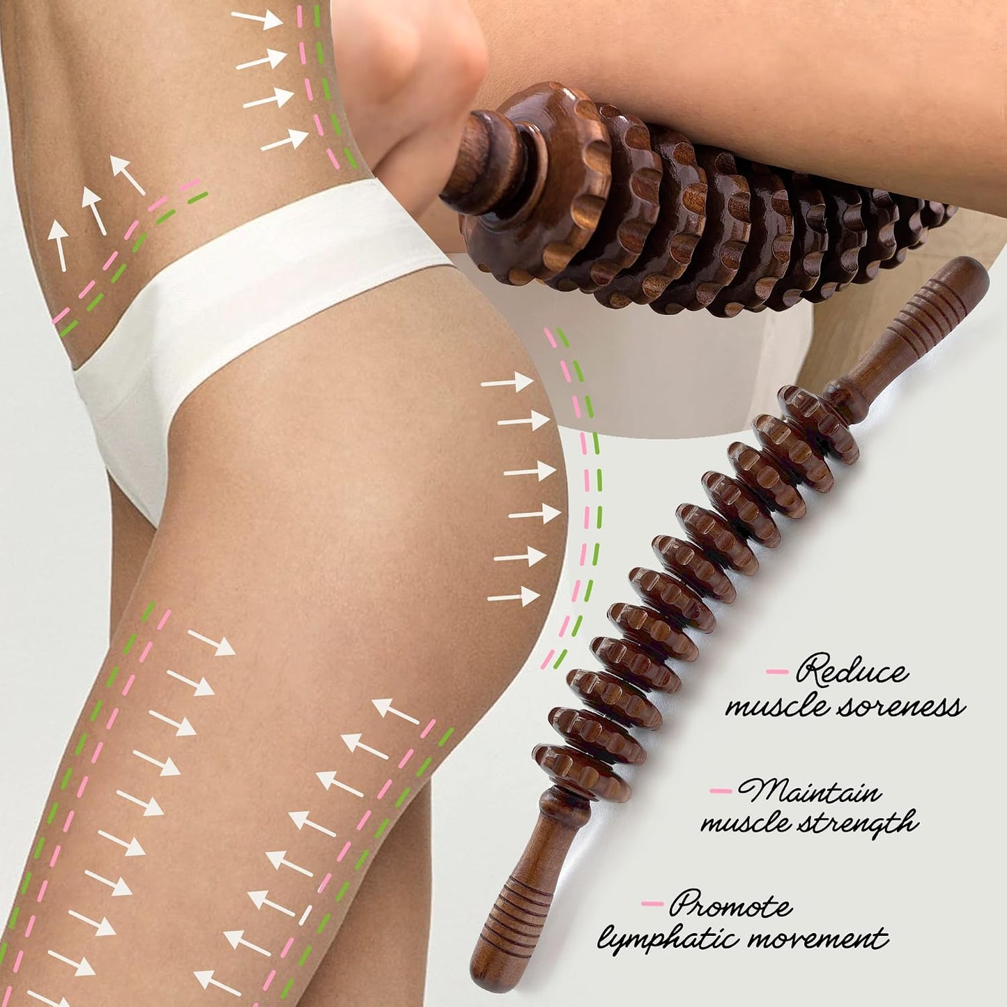 Wooden Massager Handheld Roller Trigger Point Massager Stick for Fascia, Cellulite, Muscle & Abdomen , Body Therapy Massager, Muscle Belly Relief Tool…