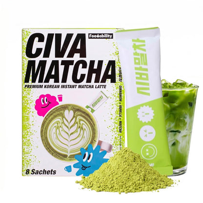 CIVA Matcha Korean Instant Matcha Latte 184g (8 Packets), Premium Sweet Matcha Powder Packets with Vanilla, Smooth & Creamy Cafe Style Green Tea Latte Mix, Single Serve Matcha Sticks, 6.49oz