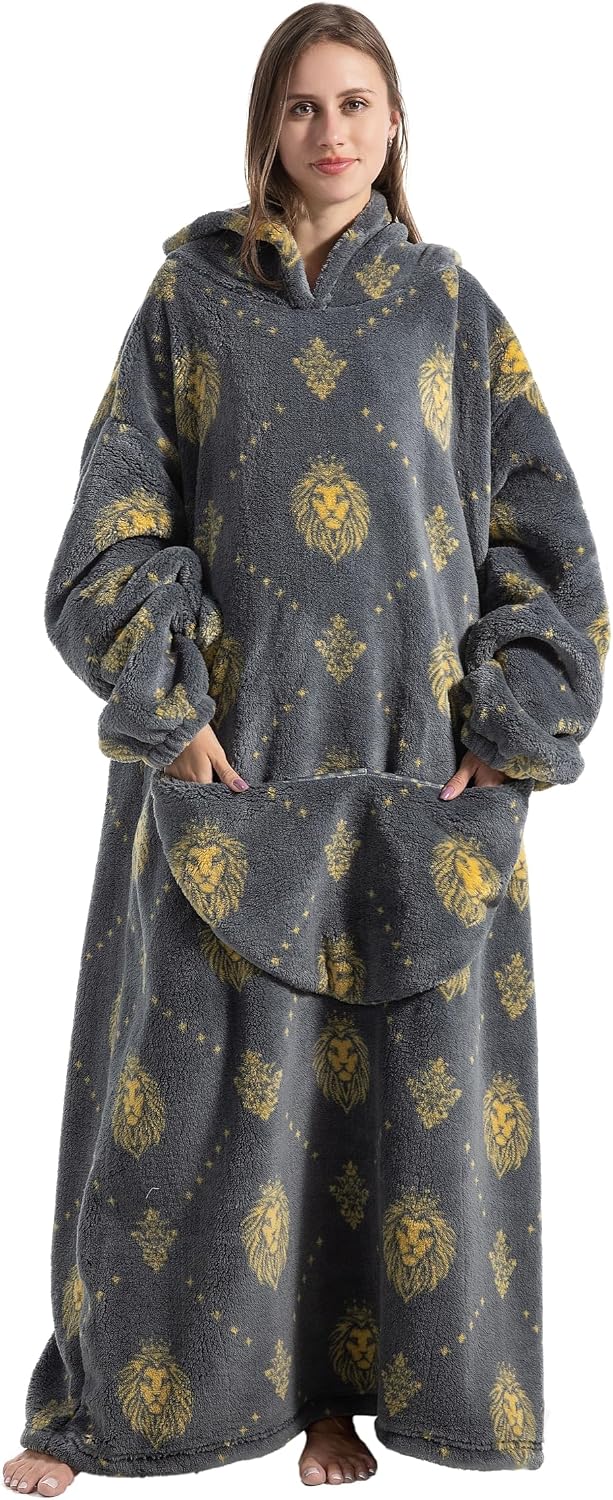 Capecage Blanket Hoodie, Long Hooded Blanket Sweatshirt as Birthday Gifts for Women Men, Long Wearable Blanket for Women Men.