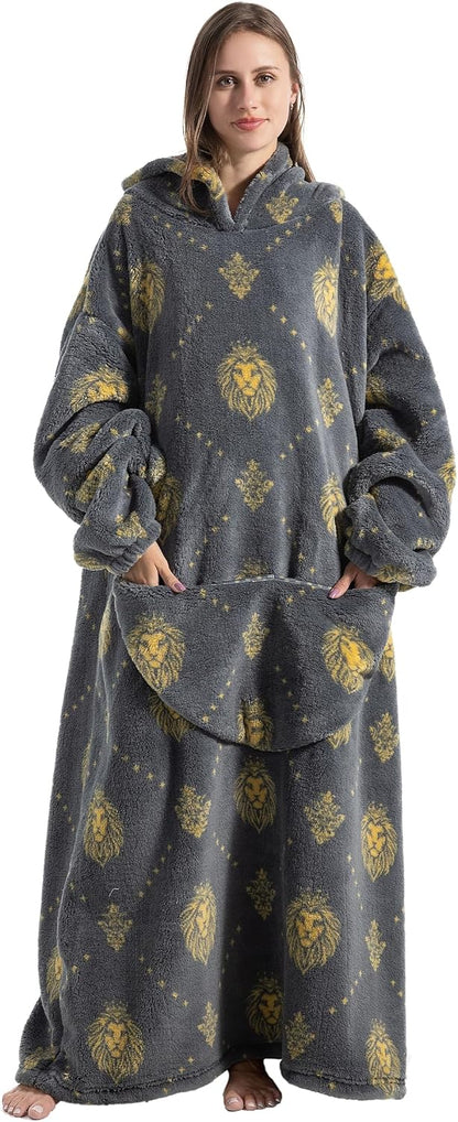 Capecage Blanket Hoodie, Long Hooded Blanket Sweatshirt as Birthday Gifts for Women Men, Long Wearable Blanket for Women Men.