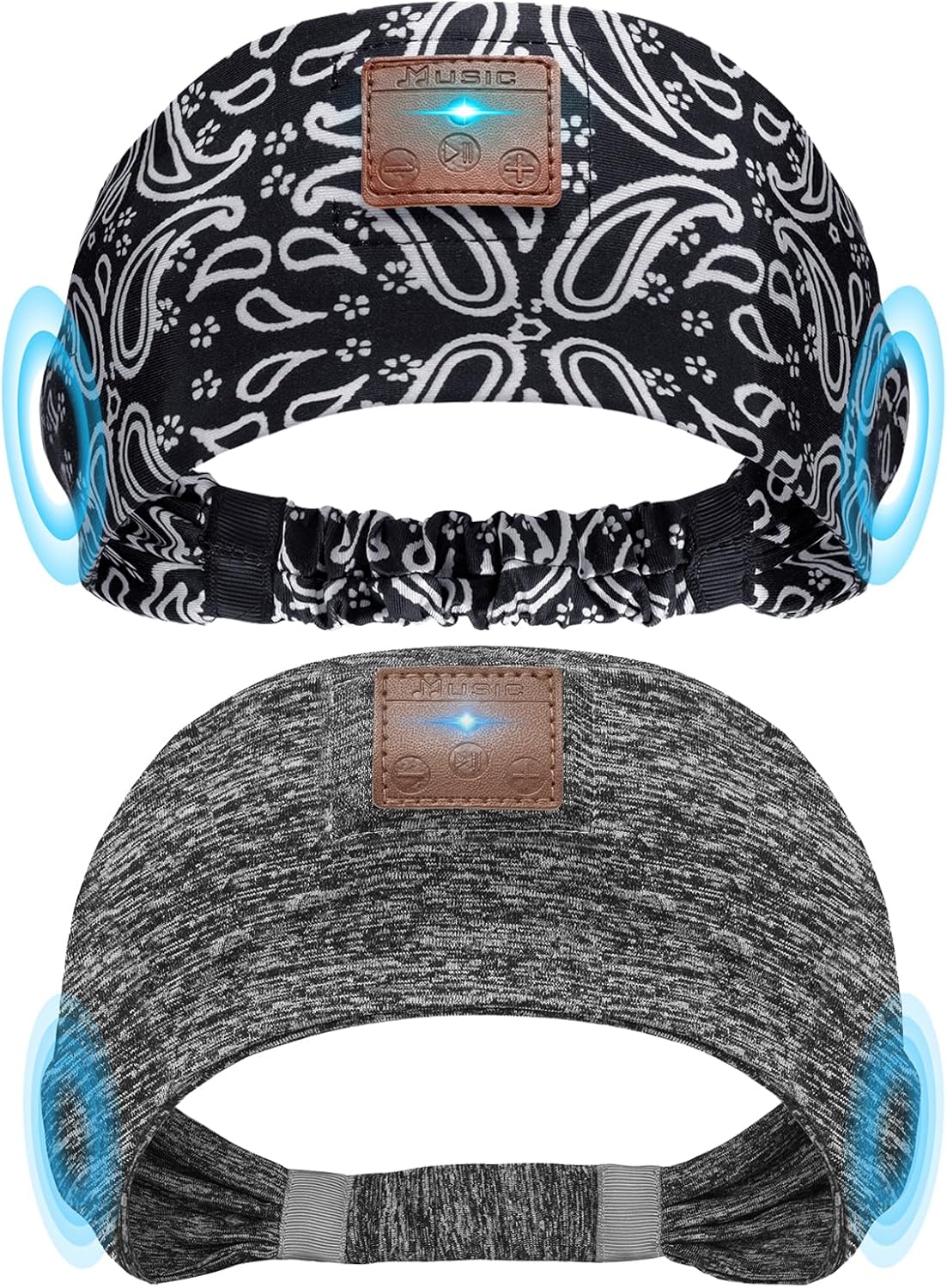2-Pack Sleeping Headphones, Headband Headphones with Ultra-Thin HD Stereo Speaker, Bluetooth Headband for Sports, Workouts, Insomnia, Yoga, Air Travel, Meditation - Black&Grey