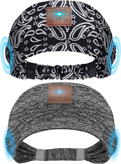 2-Pack Sleeping Headphones, Headband Headphones with Ultra-Thin HD Stereo Speaker, Bluetooth Headband for Sports, Workouts, Insomnia, Yoga, Air Travel, Meditation - Black&Grey