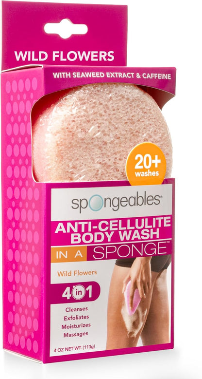 Spongeables Anti Cellulite Body Wash in a 20+ Wash Sponge, Citrus, 3 Count