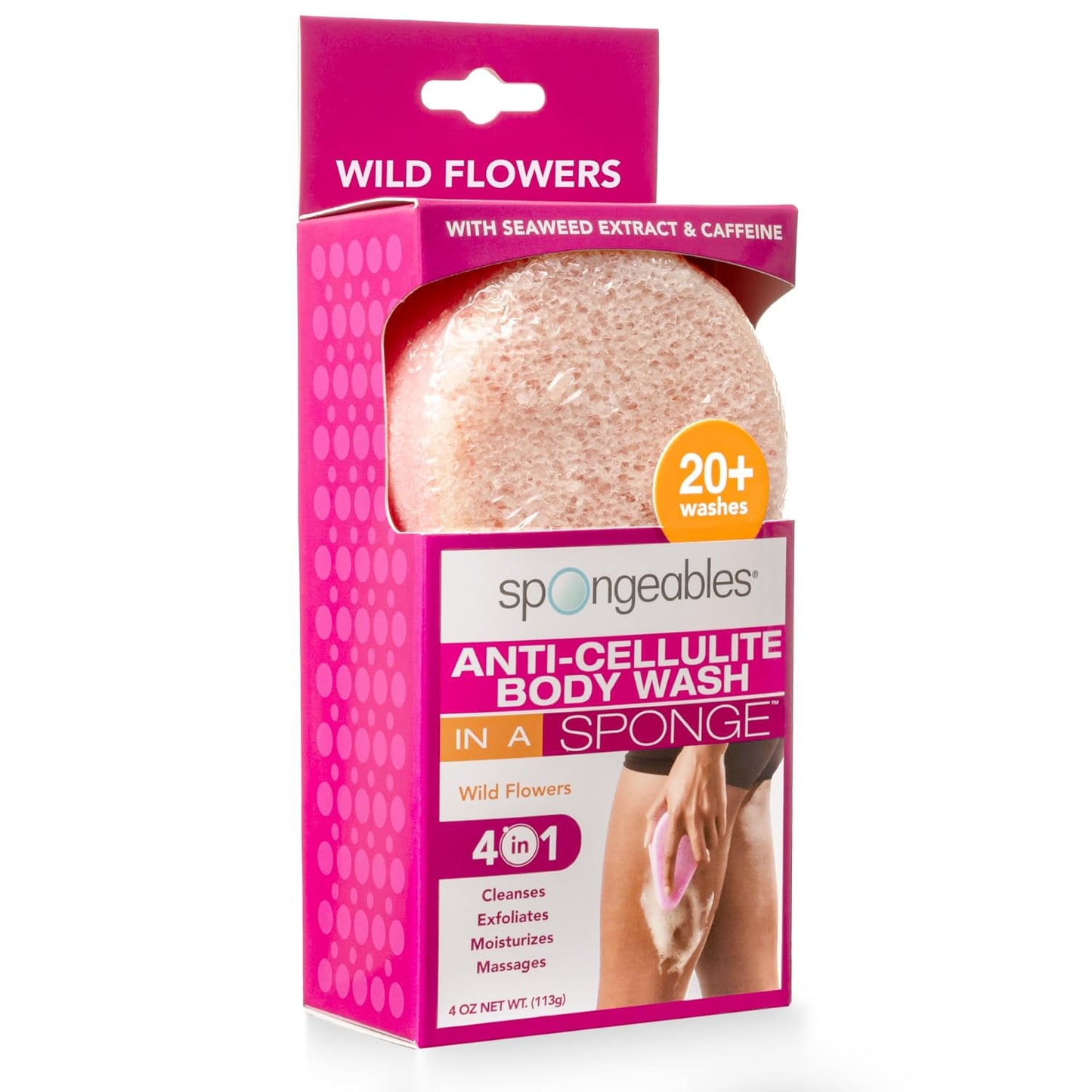 Spongeables Anti-Cellulite Body Wash in a Sponge, Moisturizer and Exfoliator, 20+ Washes