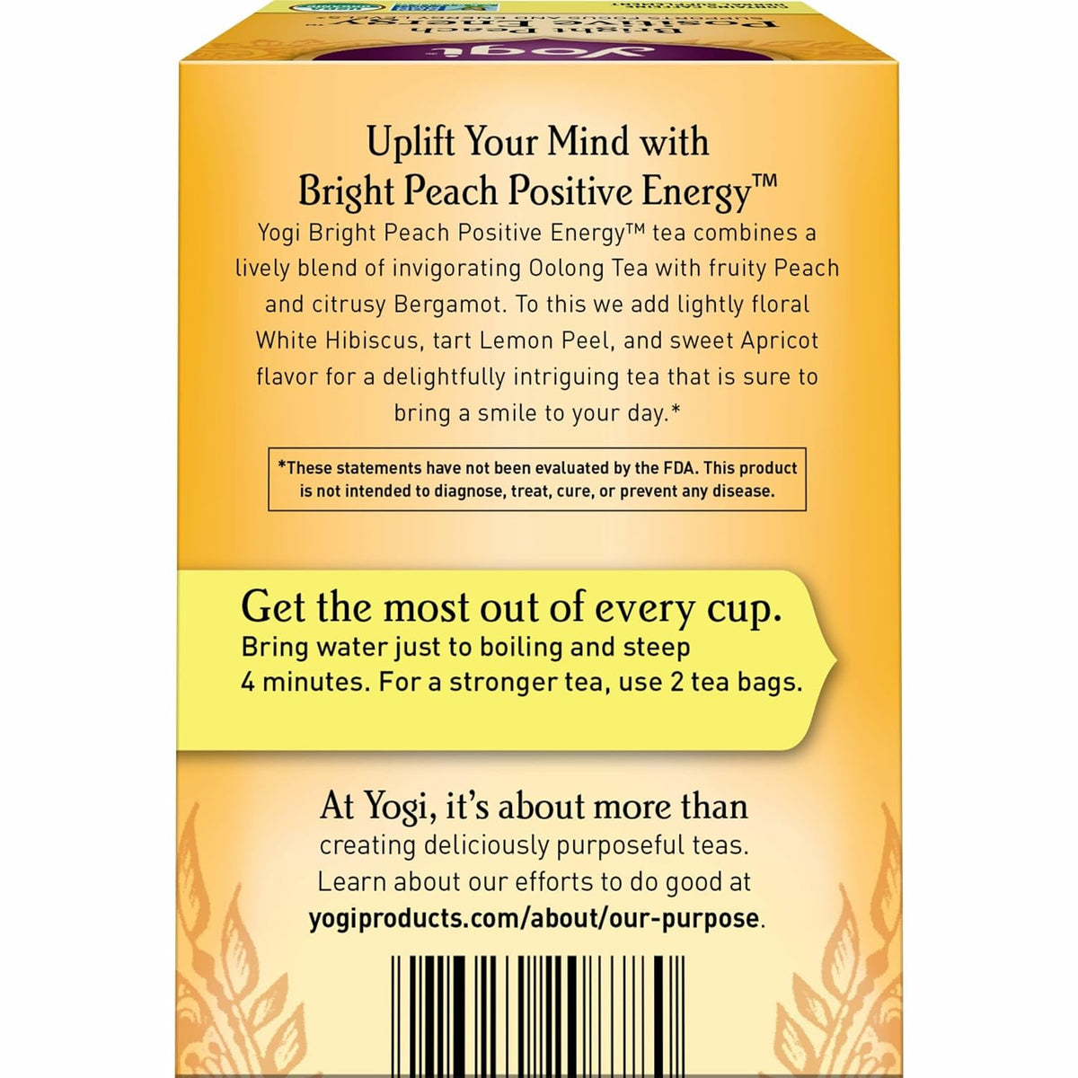 Yogi Bright Peach Positive Energy Tea, 16 Tea Bags (4 Pack)